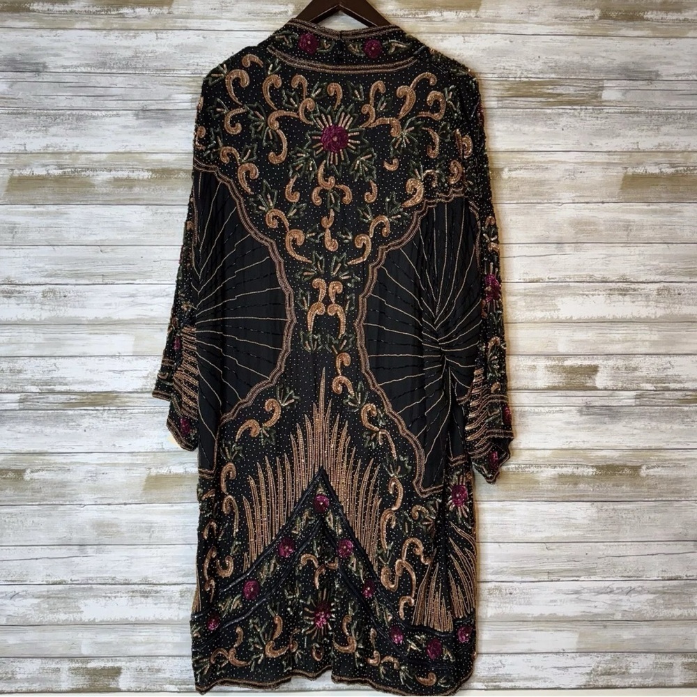 Judith Ann Creations Vintage Beaded Duster Jacket Coat 1980s Silk Designer Art